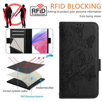 For Samsung Galaxy S25 Ultra 5G Embossed Rose RFID Anti-theft Leather Phone Case(Black) - Galaxy S25 Ultra 5G Cases by buy2fix | Online Shopping UK | buy2fix