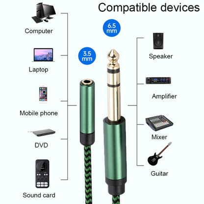 6.35mm Male to 3.5mm Female Audio Adapter Cable, Length:0.5m(Green) - Aux Cable by buy2fix | Online Shopping UK | buy2fix