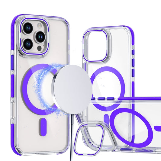 For iPhone 12 Pro Max Dual-Color Clear Acrylic Hybrid TPU Lens Flip Holder MagSafe Phone Case(Purple) - iPhone 12 Pro Max Cases by buy2fix | Online Shopping UK | buy2fix