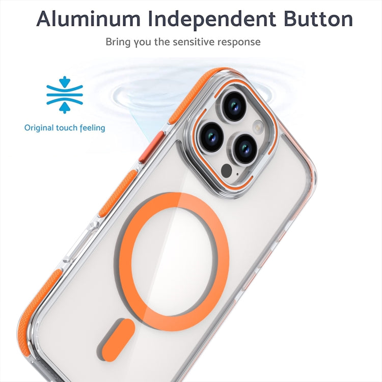 For iPhone 16 Dual-Color Clear Acrylic Hybrid TPU Lens Flip Holder MagSafe Phone Case(Orange) - iPhone 16 Cases by buy2fix | Online Shopping UK | buy2fix