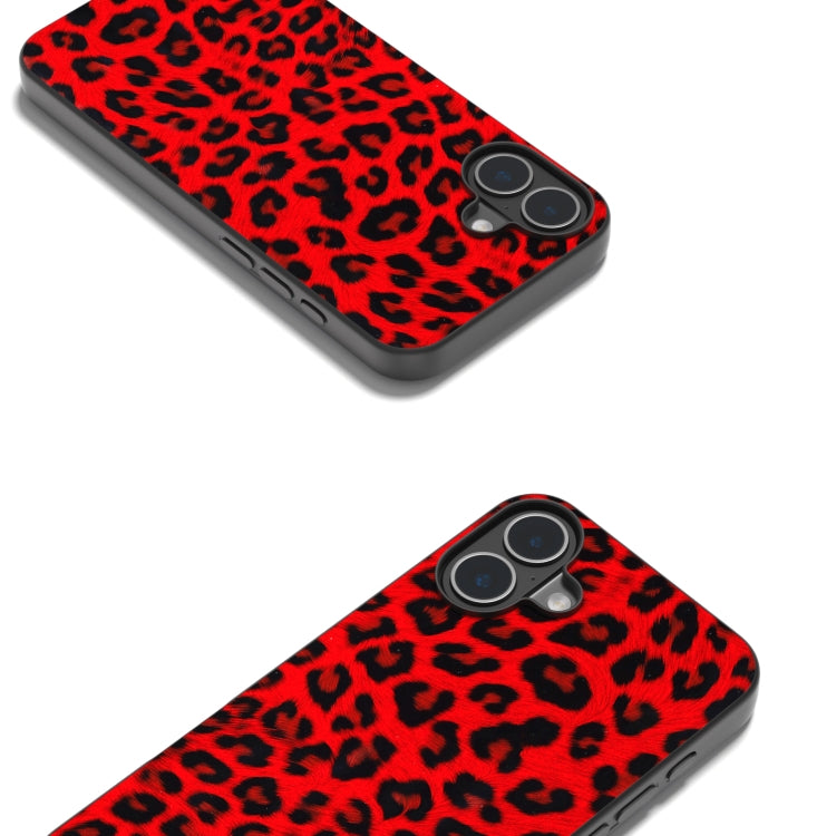 For iPhone 16 Plus Black Frame Leopard Phone Case(Red Leopard) - iPhone 16 Plus Cases by buy2fix | Online Shopping UK | buy2fix