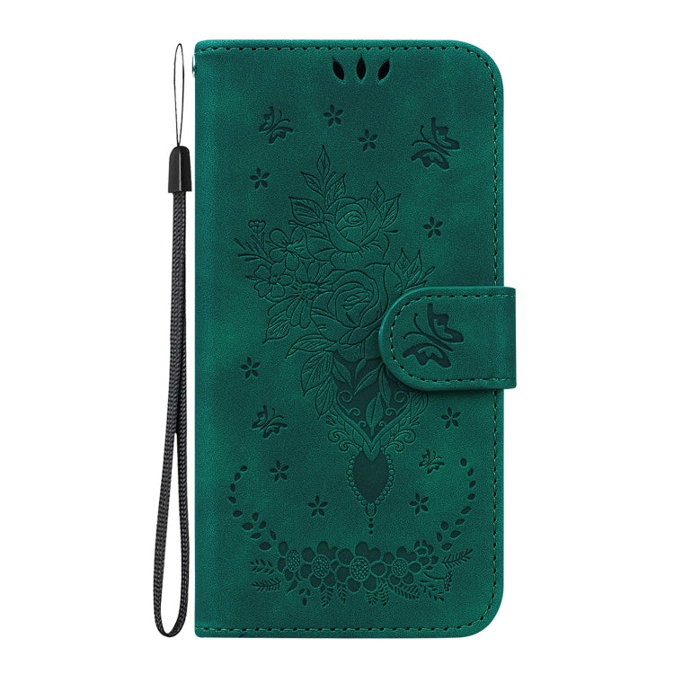 For Redmi K70 / K70 Pro Butterfly Rose Embossed Leather Phone Case(Green) - K70 Cases by buy2fix | Online Shopping UK | buy2fix