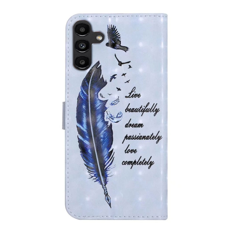 For Samsung Galaxy S25 5G Oil Embossed 3D Drawing Leather Phone Case(Blue Feather) - Galaxy S25 5G Cases by buy2fix | Online Shopping UK | buy2fix