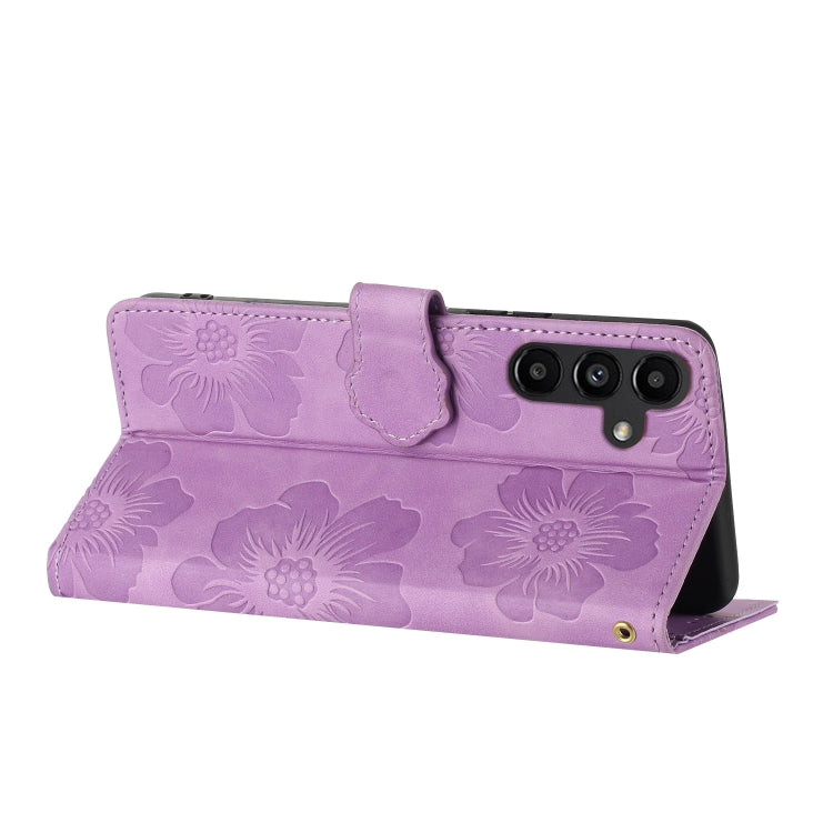 For Samsung Galaxy S25 5G Flower Embossing Pattern Leather Phone Case(Purple) - Galaxy S25 5G Cases by buy2fix | Online Shopping UK | buy2fix