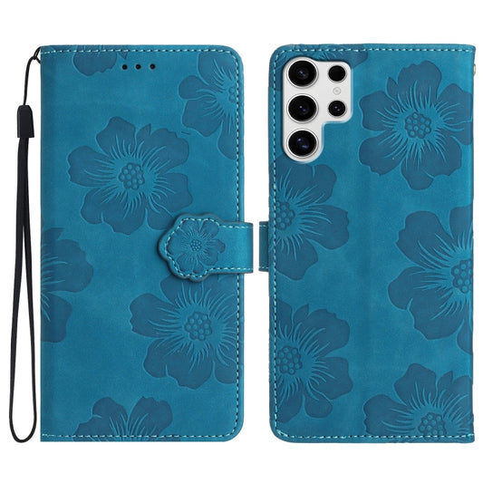 For Samsung Galaxy S25 Ultra 5G Flower Embossing Pattern Leather Phone Case(Blue) - Galaxy S25 Ultra 5G Cases by buy2fix | Online Shopping UK | buy2fix