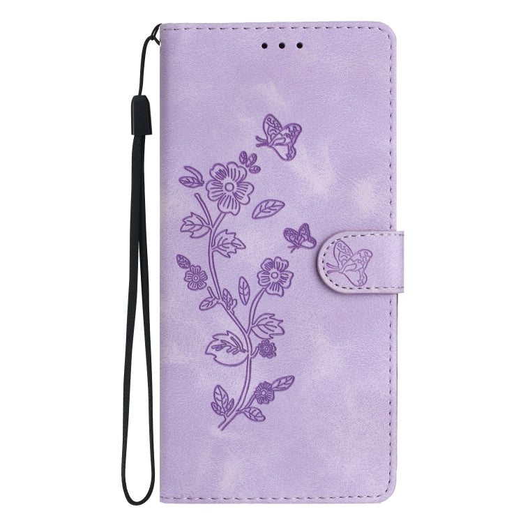 For Samsung Galaxy S25 5G Flower Butterfly Embossing Pattern Leather Phone Case(Purple) - Galaxy S25 5G Cases by buy2fix | Online Shopping UK | buy2fix