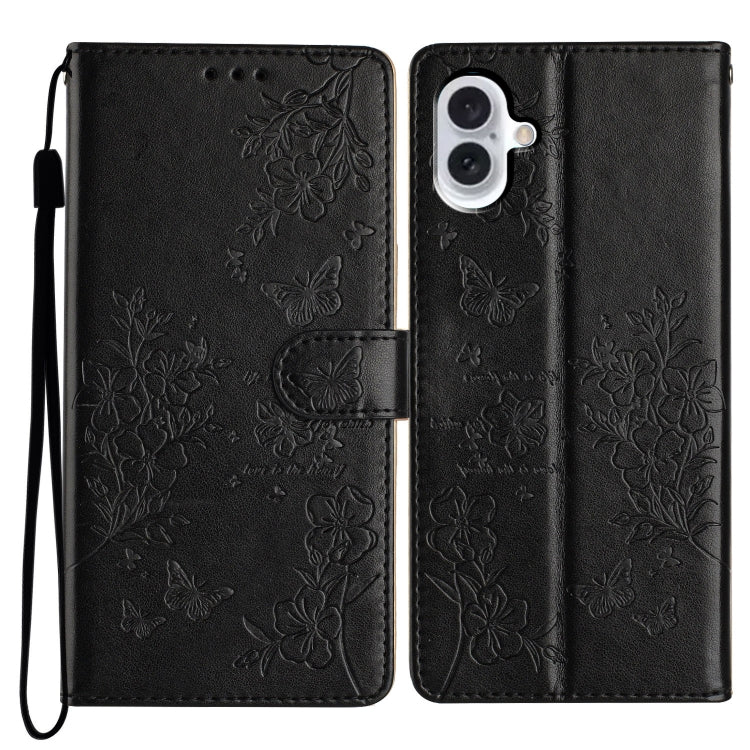 For iPhone 16 Plus Butterflies and Flowers Leather Phone Case(Black) - iPhone 16 Plus Cases by buy2fix | Online Shopping UK | buy2fix