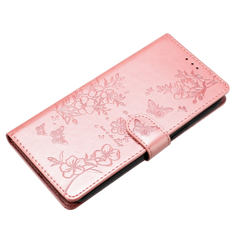 For iPhone 16 Plus Butterflies and Flowers Leather Phone Case(Rose Gold) - iPhone 16 Plus Cases by buy2fix | Online Shopping UK | buy2fix