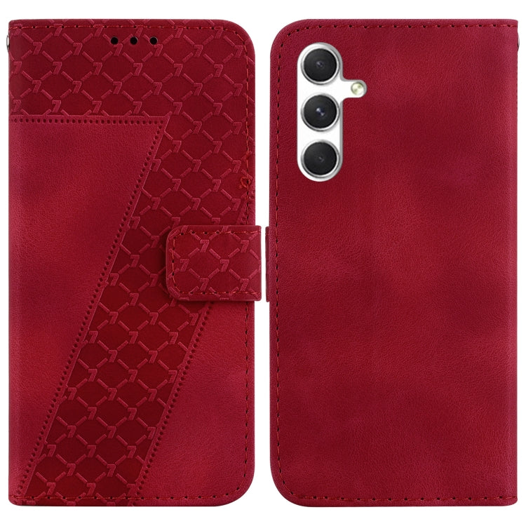 For Samsung Galaxy S25 5G Seven-shaped Embossed Leather Phone Case(Red) - Galaxy S25 5G Cases by buy2fix | Online Shopping UK | buy2fix