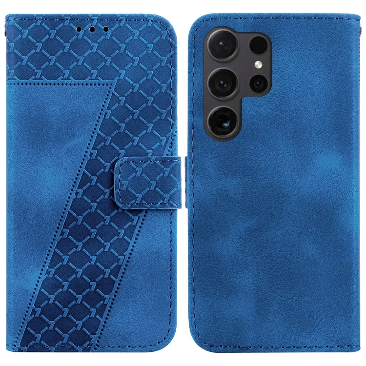 For Samsung Galaxy S25 Ultra 5G Seven-shaped Embossed Leather Phone Case(Blue) - Galaxy S25 Ultra 5G Cases by buy2fix | Online Shopping UK | buy2fix