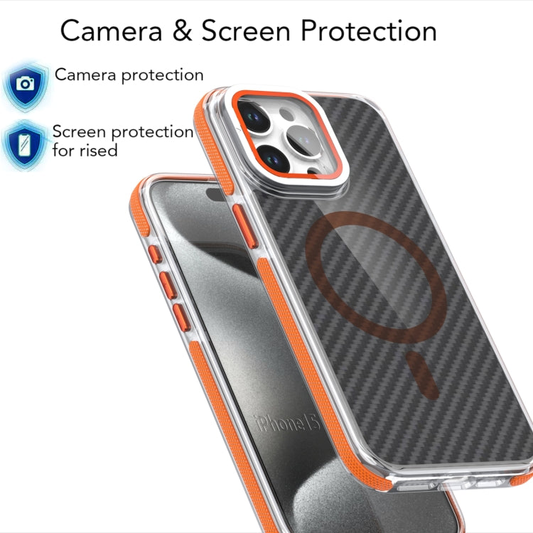 For iPhone 12 Pro / 12 Magsafe Dual-Color Carbon Fiber Lens Film Phone Case with Lens Fold Holder(Gray) - iPhone 12 / 12 Pro Cases by buy2fix | Online Shopping UK | buy2fix