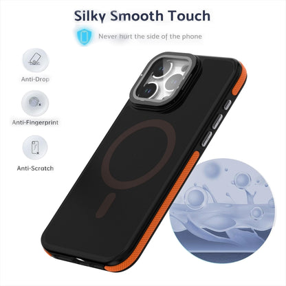 For iPhone 16 Pro Magsafe Dual-Color Skin Feel Lens Film Phone Case with Lens Fold Holder(Black) - iPhone 16 Pro Cases by buy2fix | Online Shopping UK | buy2fix