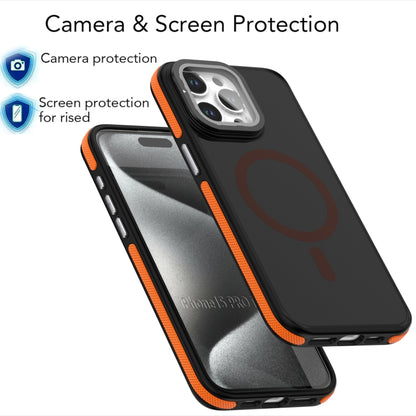 For iPhone 11 Magsafe Dual-Color Skin Feel Lens Film Phone Case with Lens Fold Holder(Orange) - iPhone 11 Cases by buy2fix | Online Shopping UK | buy2fix