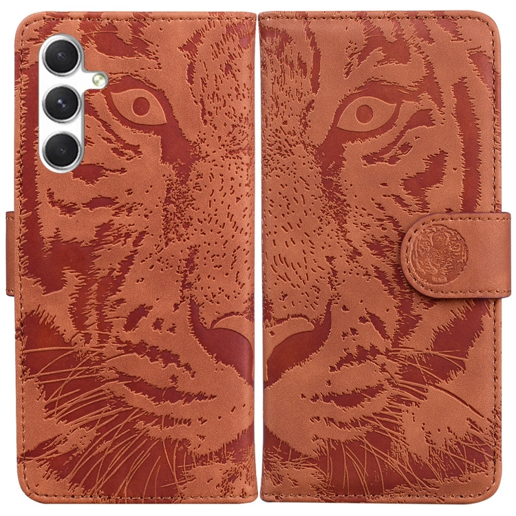 For Samsung Galaxy S25 5G Tiger Embossing Pattern Flip Leather Phone Case(Brown) - Galaxy S25 5G Cases by buy2fix | Online Shopping UK | buy2fix