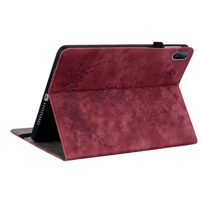 For Huawei MatePad SE 11 2024 Butterfly Rose Embossed Leather Tablet Case(Red) - Huawei by buy2fix | Online Shopping UK | buy2fix