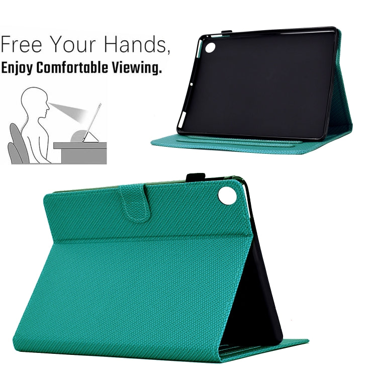 For Samsung Galaxy Tab A9 Solid Color Fiber Texture Smart Tablet Leather Case(Lake Green) - Galaxy Tab A9 by buy2fix | Online Shopping UK | buy2fix