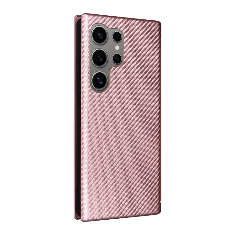 For Samsung Galaxy S25 Ultra 5G Carbon Fiber Texture Flip Leather Phone Case(Pink) - Galaxy S25 Ultra 5G Cases by buy2fix | Online Shopping UK | buy2fix