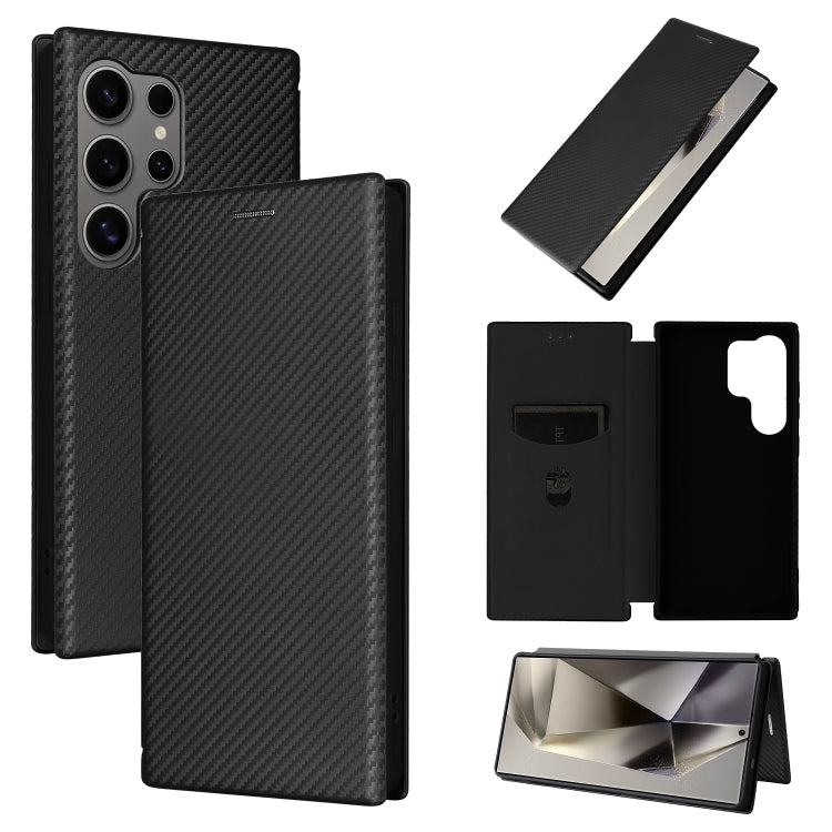 For Samsung Galaxy S25 Ultra 5G Carbon Fiber Texture Flip Leather Phone Case(Black) - Galaxy S25 Ultra 5G Cases by buy2fix | Online Shopping UK | buy2fix