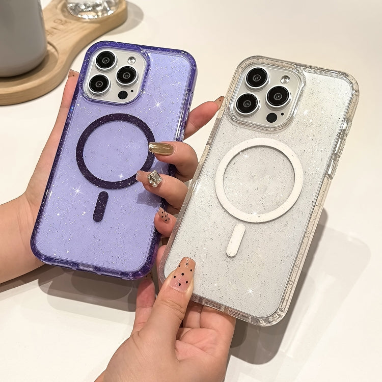 For iPhone 16 Plus Glitter Powder TPU Hybrid PC MagSafe Phone Case(Purple) - iPhone 16 Plus Cases by buy2fix | Online Shopping UK | buy2fix