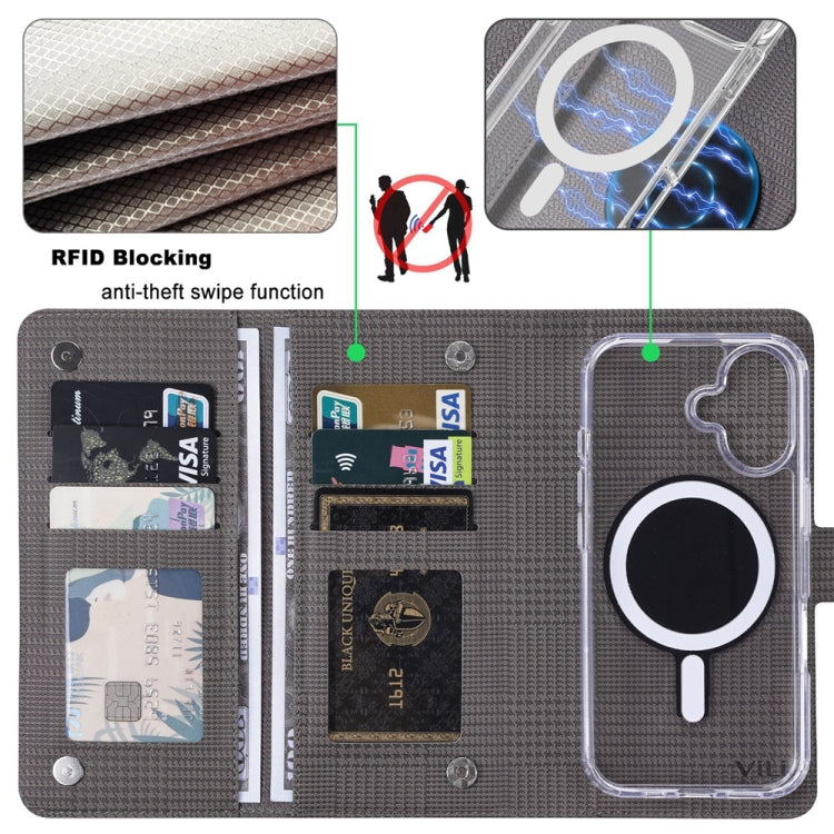 For iPhone 14 Pro Max ViLi GHA-C Series RFID MagSafe Magnetic Flip Leather Phone Case(Grey) - iPhone 14 Pro Max Cases by ViLi | Online Shopping UK | buy2fix