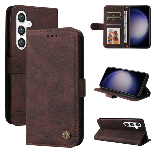 For Samsung Galaxy S25 5G Skin Feel Life Tree Metal Button Leather Phone Case(Brown) - Galaxy S25 5G Cases by buy2fix | Online Shopping UK | buy2fix