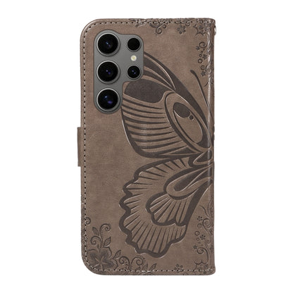 For Samsung Galaxy S25 Ultra 5G Swallowtail Butterfly Embossed Leather Phone Case(Grey) - Galaxy S25 Ultra 5G Cases by buy2fix | Online Shopping UK | buy2fix