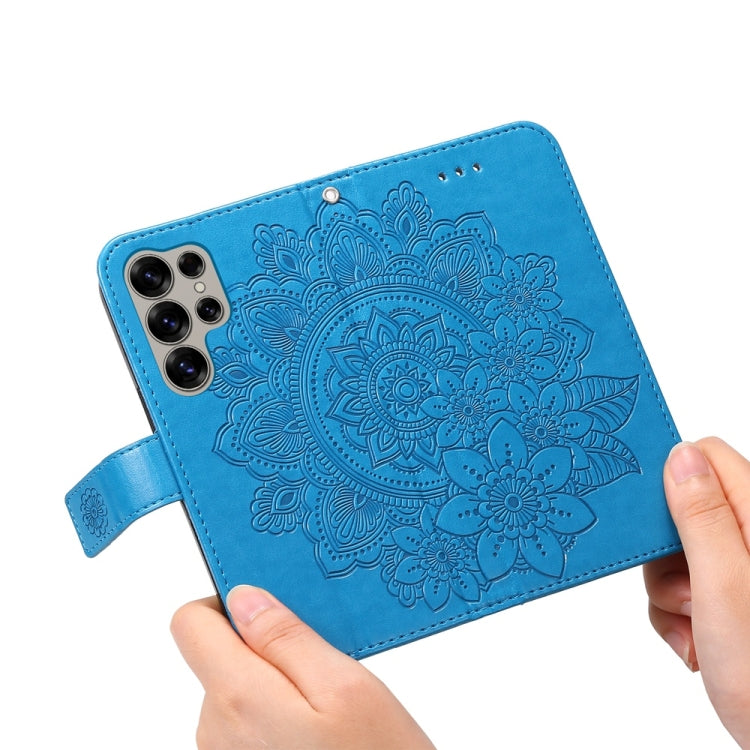 For Samsung Galaxy S25 Ultra 5G Seven-petal Flowers Embossing Leather Phone Case(Blue) - Galaxy S25 Ultra 5G Cases by buy2fix | Online Shopping UK | buy2fix