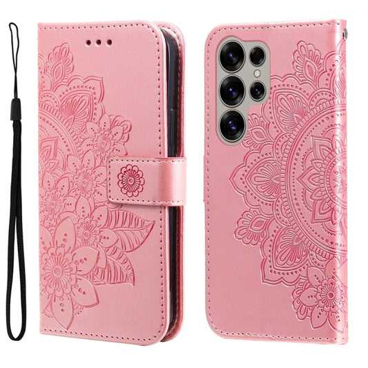 For Samsung Galaxy S25 Ultra 5G Seven-petal Flowers Embossing Leather Phone Case(Rose Gold) - Galaxy S25 Ultra 5G Cases by buy2fix | Online Shopping UK | buy2fix