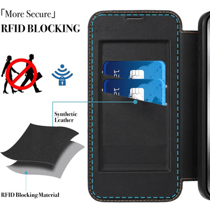 For iPhone 16 Pro Magnetic Armor Series RFID Card Slots Leather Phone Case(Blue) - iPhone 16 Pro Cases by buy2fix | Online Shopping UK | buy2fix