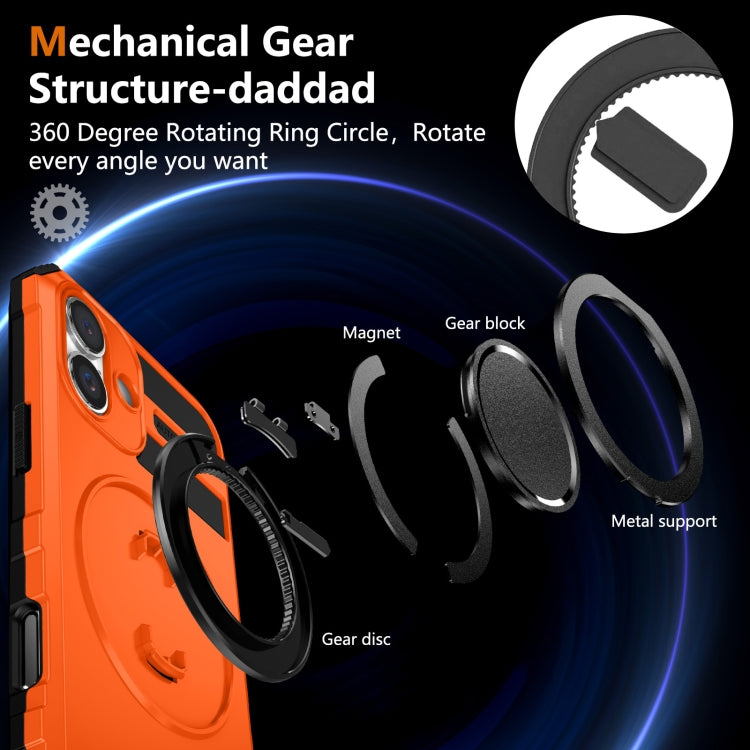 For iPhone 16 Rotating Magnetic Holder Phone Case(Orange) - iPhone 16 Cases by buy2fix | Online Shopping UK | buy2fix