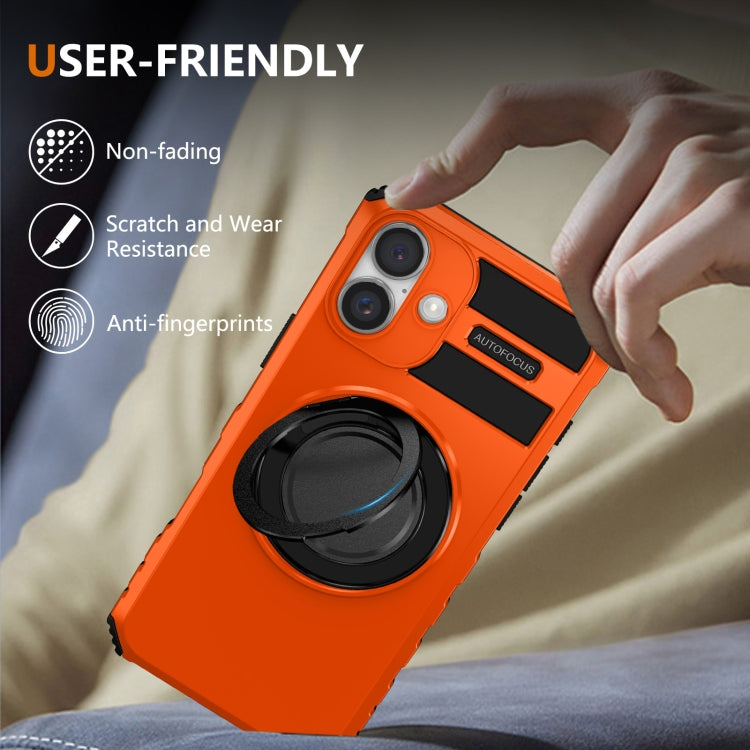 For iPhone 16 Rotating Magnetic Holder Phone Case(Orange) - iPhone 16 Cases by buy2fix | Online Shopping UK | buy2fix