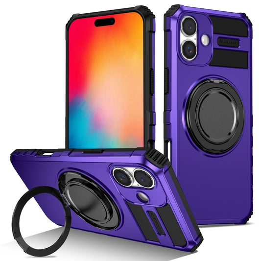 For iPhone 16 Rotating Magnetic Holder Phone Case(Purple) - iPhone 16 Cases by buy2fix | Online Shopping UK | buy2fix