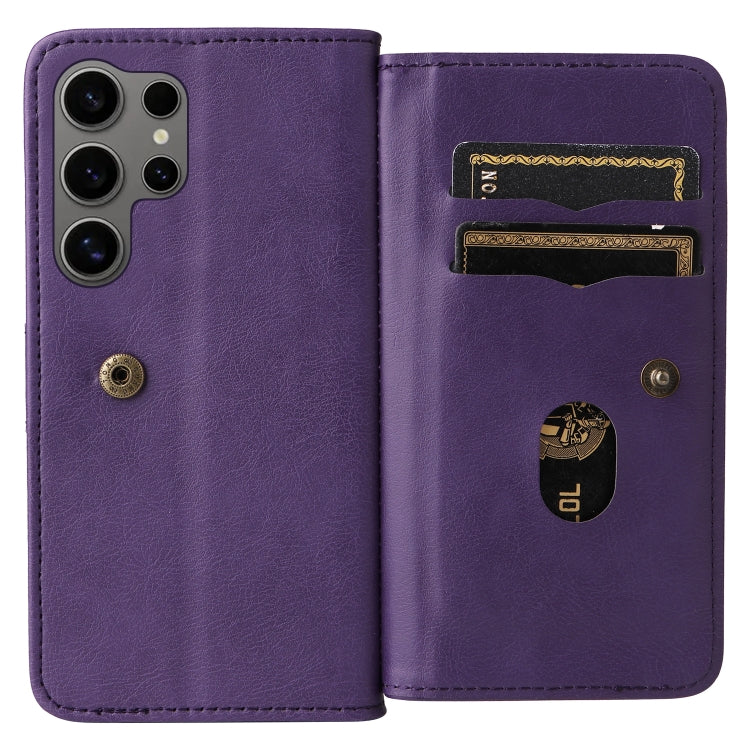 For Samsung Galaxy S25 Ultra 5G Multi-Function Wallet 10 Card Slots Leather Phone Case(Violet) - Galaxy S25 Ultra 5G Cases by buy2fix | Online Shopping UK | buy2fix