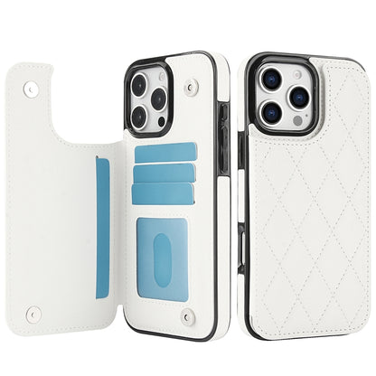 For iPhone 16 Pro Max Double Buckle Rhombic PU Leather Phone Case(White) - iPhone 16 Pro Max Cases by buy2fix | Online Shopping UK | buy2fix