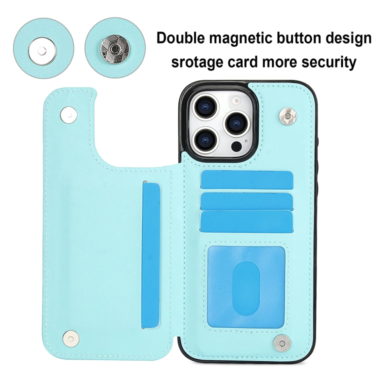 For iPhone 16 Pro Max Double Buckle Rhombic PU Leather Phone Case(Blue) - iPhone 16 Pro Max Cases by buy2fix | Online Shopping UK | buy2fix