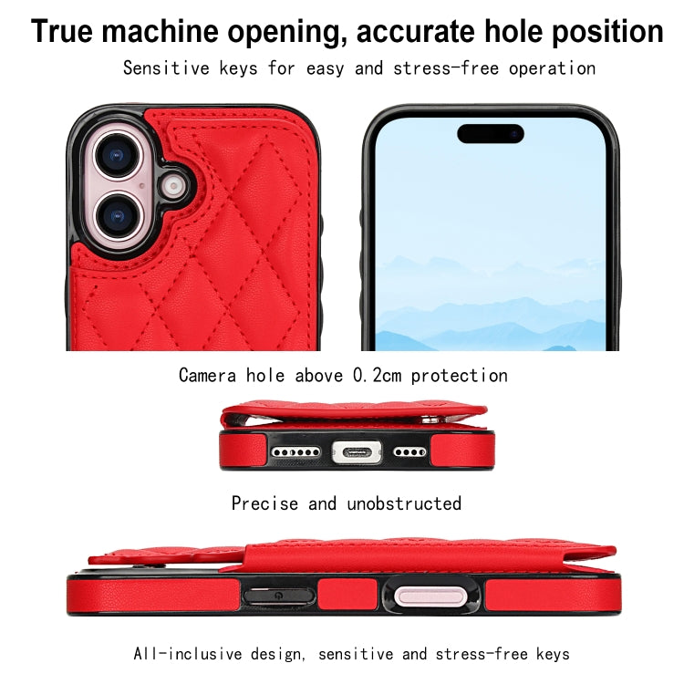 For iPhone 16 Plus Double Buckle Rhombic PU Leather Phone Case(Red) - iPhone 16 Plus Cases by buy2fix | Online Shopping UK | buy2fix