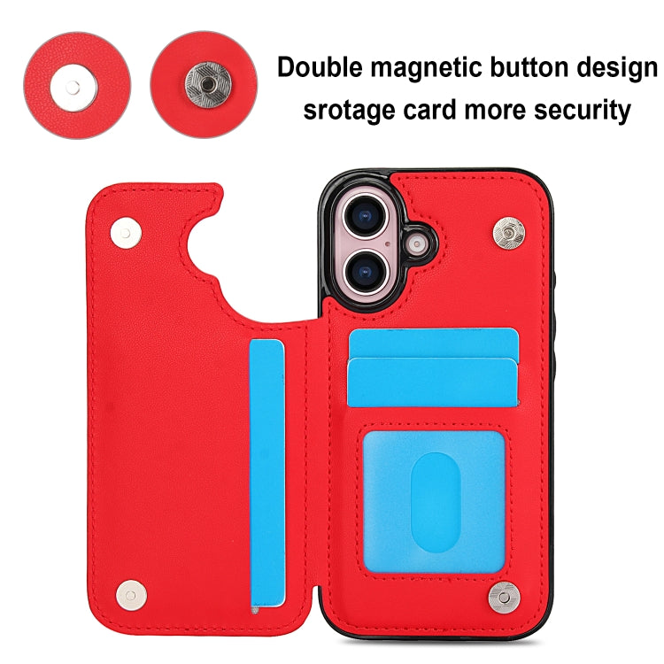 For iPhone 16 Plus Double Buckle Rhombic PU Leather Phone Case(Red) - iPhone 16 Plus Cases by buy2fix | Online Shopping UK | buy2fix