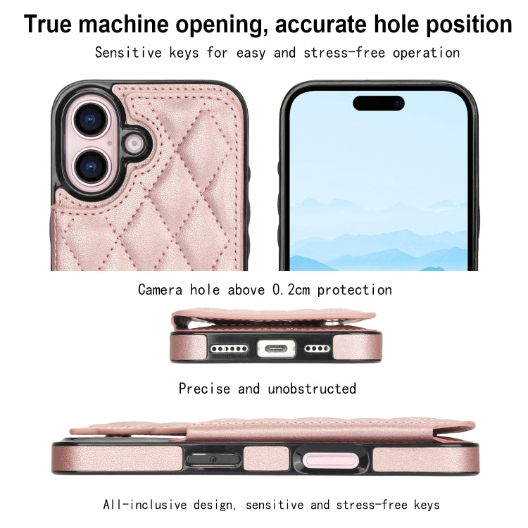 For iPhone 16 Double Buckle Rhombic PU Leather Phone Case(Rose Gold) - iPhone 16 Cases by buy2fix | Online Shopping UK | buy2fix