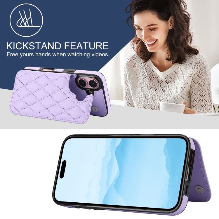 For iPhone 16 Double Buckle Rhombic PU Leather Phone Case(Purple) - iPhone 16 Cases by buy2fix | Online Shopping UK | buy2fix