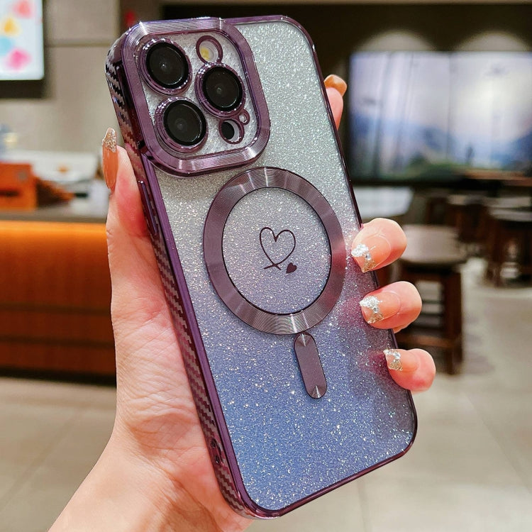 For iPhone 12 Pro Loves Gradient Glitter Carbon Fiber Magsafe TPU Phone Case(Purple) - iPhone 12 / 12 Pro Cases by buy2fix | Online Shopping UK | buy2fix