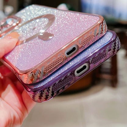 For iPhone 11 Pro Max Loves Gradient Glitter Carbon Fiber Magsafe TPU Phone Case(Purple) - iPhone 11 Pro Max Cases by buy2fix | Online Shopping UK | buy2fix