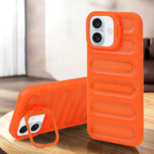 For iPhone 16 Plus Invisible Holder Cooling Phone Case(Transparent Orange) - iPhone 16 Plus Cases by buy2fix | Online Shopping UK | buy2fix