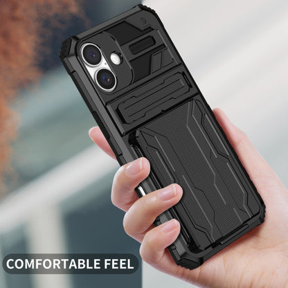 For iPhone 16 Kickstand Armor Card Wallet Phone Case(Black) - iPhone 16 Cases by buy2fix | Online Shopping UK | buy2fix