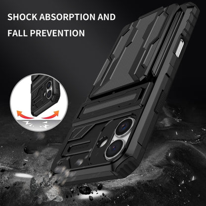 For iPhone 16 Kickstand Armor Card Wallet Phone Case(Black) - iPhone 16 Cases by buy2fix | Online Shopping UK | buy2fix