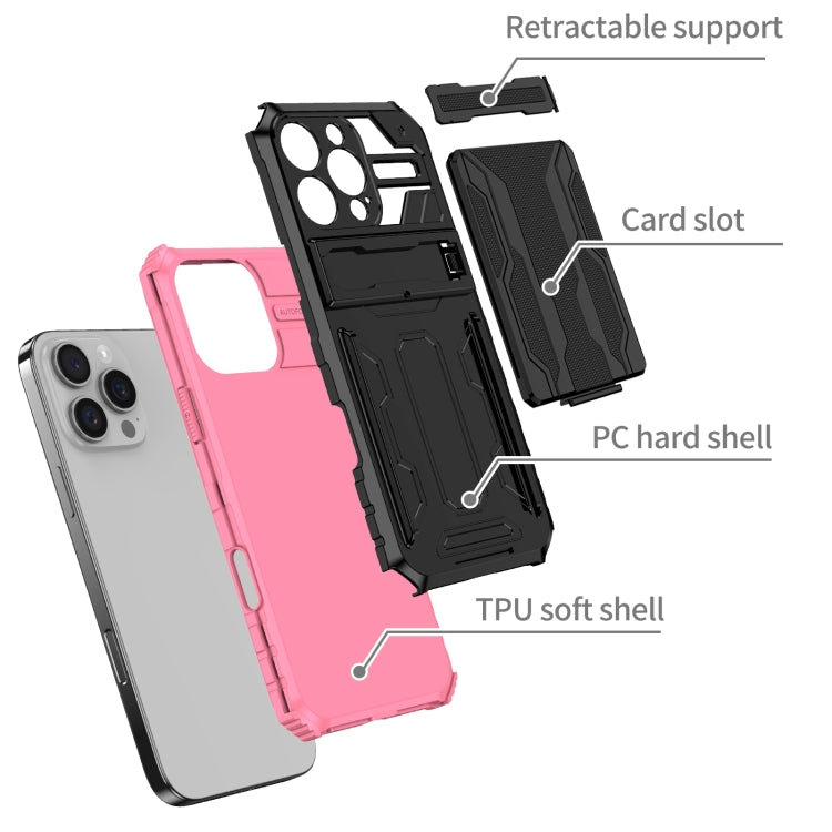 For iPhone 16 Pro Max Kickstand Armor Card Wallet Phone Case(Pink) - iPhone 16 Pro Max Cases by buy2fix | Online Shopping UK | buy2fix