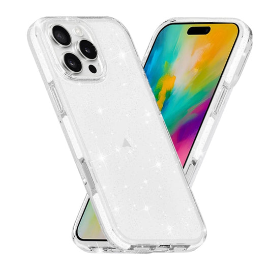 For iPhone 16 Pro Dual Color Clear Glitter TPU + TPE Full Coverage Phone Case(Glitter White) - iPhone 16 Pro Cases by buy2fix | Online Shopping UK | buy2fix