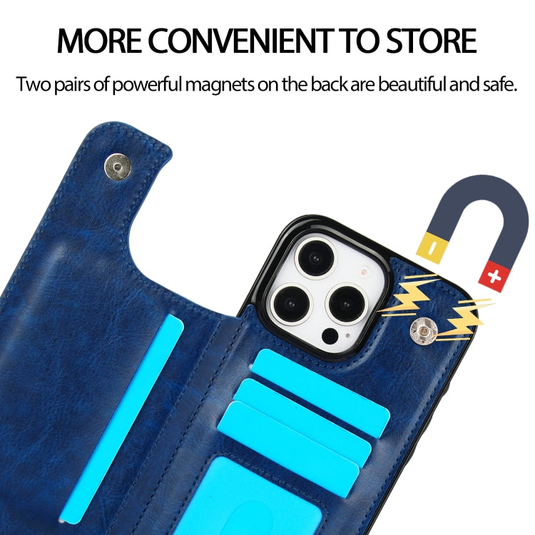 For iPhone 16 Pro Max Double Buckle Crazy Horse Texture PU Phone Case(Blue) - iPhone 16 Pro Max Cases by buy2fix | Online Shopping UK | buy2fix