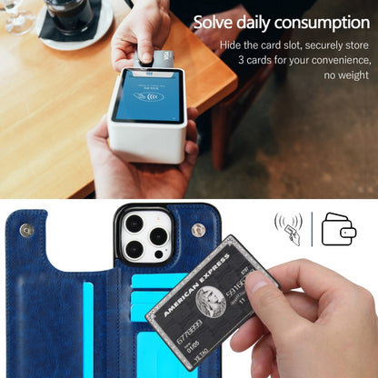 For iPhone 16 Pro Double Buckle Crazy Horse Texture PU Phone Case(Blue) - iPhone 16 Pro Cases by buy2fix | Online Shopping UK | buy2fix