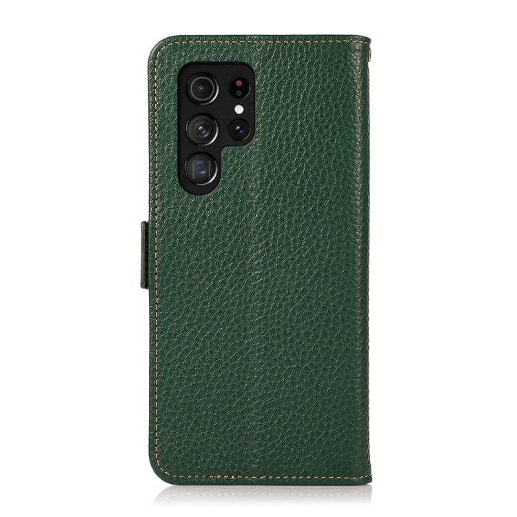 For Samsung Galaxy S25 Ultra 5G KHAZNEH Side-Magnetic Litchi Genuine Leather RFID Phone Case(Green) - Galaxy S25 Ultra 5G Cases by buy2fix | Online Shopping UK | buy2fix