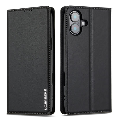 For iPhone 16 Plus LC.IMEEKE L1 Series Frosted Fine Texture PU Phone Case(Black) - iPhone 16 Plus Cases by LC.IMEEKE | Online Shopping UK | buy2fix